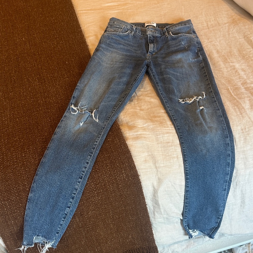 AGOLDE Blue Distressed Women Jeans